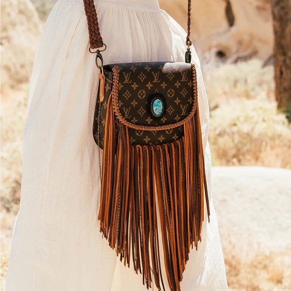 Louis Vuitton Handbags - Louis Vuitton Brown Monogram Fringe Crossbody Bag with Turquoise Accent